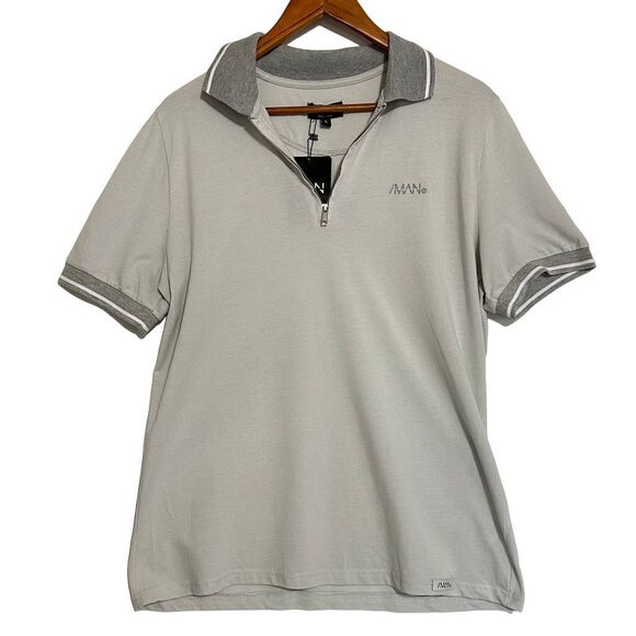 BooHooMan Men's Gray Short Sleeve Polo Shirt, Size L - Picture 1 of 7
